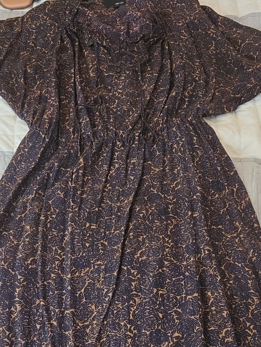 Greylin Navy and Brown Floral Silk Maxi Dress
